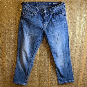 Miss Me Blue Boyfriend Capri flat pocket Embroidered Jeans